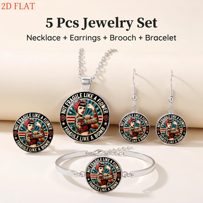 5pc Rosie the Riveter Themed Jewellery Set